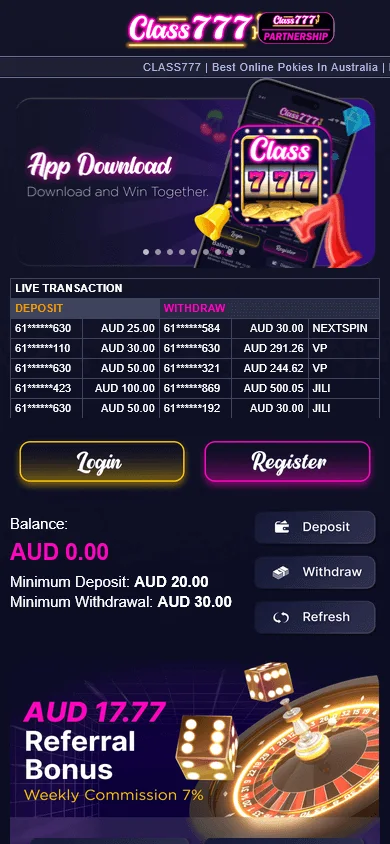 Class 777 Casino games available through a mobile browser